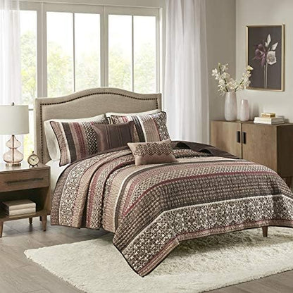  Quilt Set Luxurious Jacquard Stripes Design - All Season, Coverlet Bedspread Lightweight Bedding Layer, Shams, Decorative Pillow, Full/Queen(90"x90"), Floral Blue 5 Piece