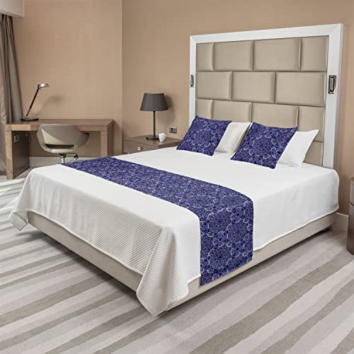  Ambesonne Mandala Bed Runner Set, Circular Pattern Floral And Modern Bohemian Swirling Artwork Print Art, Decorative Bedding Scarf And 2 Pillow Shams For Hotels Homes, King, Purple White