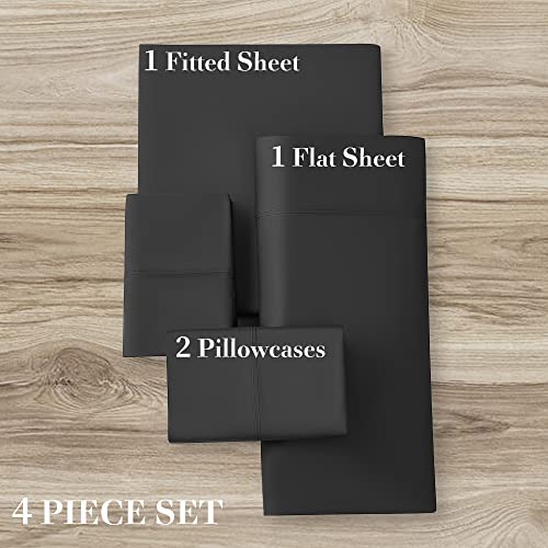  100% Cotton Queen Size Sheets Set - 1000 Thread Count，Luxury Egyptian Cotton Bed Sheets，Breathable & Smooth Hotel Sheets, 16 Inch Deep Pocket - 4 Piece (Queen, Black)
