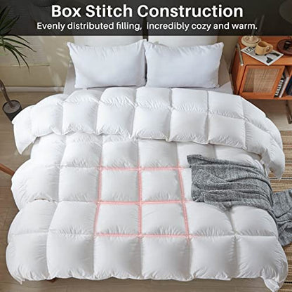  Feathers Down Comforter King Size Lightweight For Summer Hotel Collection King Down Comforter 750+ Fill Power White Fluffy Ultra-Soft Down Duvet Insert With Corner Tabs (106x90, 35 Oz)
