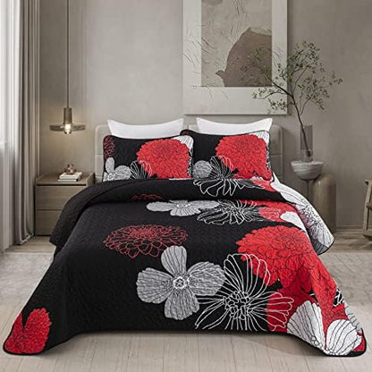  Floral Pattern Quilt Set Queen Burnt Orange Bedspread 3 Pieces Coverlet Soft Lightweight Bed Cover With 2 Pillow Shams For All Season 90"x96"