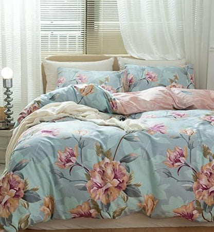  OTOB Green Jersey Duvet Cover Twin Comforter Cover Solid Aesthetic Bedding Set With 2 Pillowcases, 3pcs Jersey Knit Cotton Duvet Cover Set(Green,Twin)