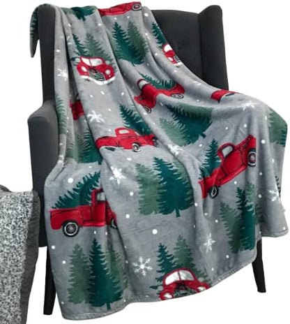  Christmas Holiday Throw Blanket: Country Rustic Red Truck With Tree Design, Picking Out The Tree
