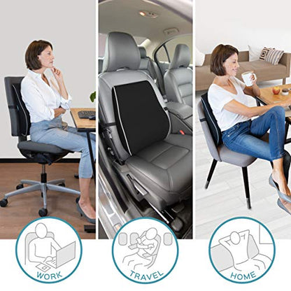  Bonmedico Back Support Pillow - Car Seat, Desk And Office Chair Cushion For Posture And Lumbar Support - Ergonomic, Memory Foam Lower Back Pillows - Black - Standard