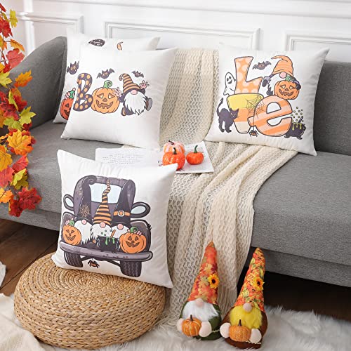  Pallene Halloween Throw Pillow Covers 18x18 Set Of 4, Fall Decorative Pillow Covers With Pumpkin Gnomes, Farmhouse Holiday Covers For Couch Sofa Bed