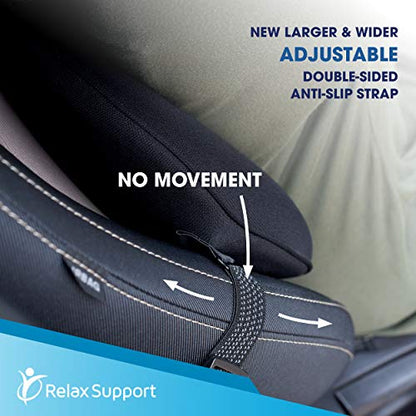  RELAX SUPPORT RS13-S Lumbar Support Pillow For Car - Full Memory Foam, Adjustable Dual Straps, Medium Firm - Promotes Good Spinal Posture&Comfortable Sitting While Driving - Back Support For Car Seat