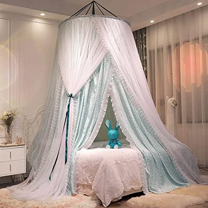  Luxurious Bed Canopy For Girls & Adults, Large Elegant Double Layer Bed Curtain Canopy Drapes, Round Dome Lace Princess Canopies Netting (Pink)