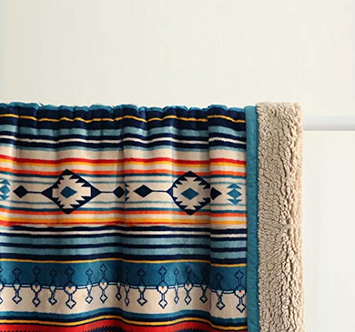  Flannel Sherpa Throw 60'' X 50''- Bohemian Soft Plush Flannel Blanket Throws For Bed/Couch/Sofa/Office/Camping