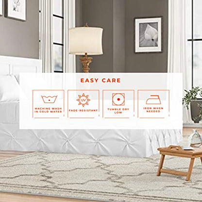  Pinch Pleated Split Corner Bed Skirt 100% Egyptian Cotton 600 Thread Count 15 Inch Drop Luxurious Decorative & Easy To Wash Wrinkle & Fade Resistant (King, White)
