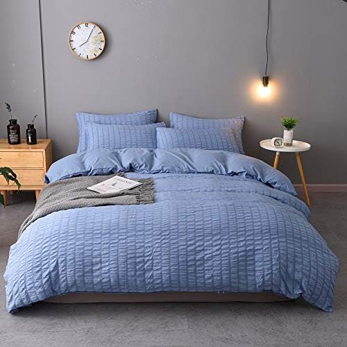  3 Pieces Textured Duvet Cover White Set With Zipper Closure,100% Washed Microfiber Seersucker Fabric,Luxury Hotel Quality Bedding-King Size(1 Duvet Cover 2 Pillowcases)