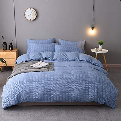  3 Pieces Textured Duvet Cover White Set With Zipper Closure,100% Washed Microfiber Seersucker Fabric,Luxury Hotel Quality Bedding-King Size(1 Duvet Cover 2 Pillowcases)