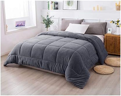  Luxury Plush Sherpa Comforter, Ultra Soft Cozy Reversible Fleece - Goose Down Alternative Fill, Machine Washable Bedding, Excalibur Grey, Twin/Twin XL Size