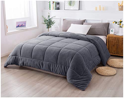  Luxury Plush Sherpa Comforter, Ultra Soft Cozy Reversible Fleece - Goose Down Alternative Fill, Machine Washable Bedding, Excalibur Grey, Twin/Twin XL Size