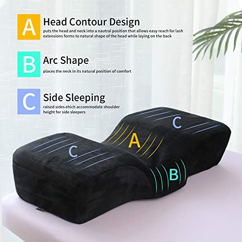  Lash Pillow Neck Support Eyelash Extension Pillow, Soft Memory Foam Grafting Beauty Salon Pillow, Cervical Pillows Support For Protecting The Neck With Velvet Pillow Case With Pockets Black