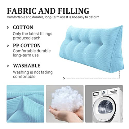  YXCSELL Headboard Wedge Pillow Triangular Bolster Pillows For Daybed Sofa Cushion Corduroy Large Support Backrest Bed Rest Reading Pillow Lumbar Positioning Upholstered (Sky Blue,Twin)