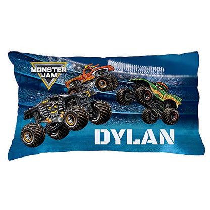  Personalized Planet Monster Jam Arena Madness Custom 20” X 31” Blue Pillowcase, Standard/Queen
