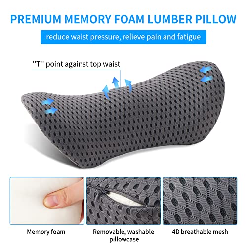  FOUSUPDT Lumbar Pillow, Memory Foam Lumbar Support Pillow For Office Chair And Car Seat, Back Support Pillow For Lower Back Pain Relief, Support Cushion Back Pillow For Sleeping, Driving(Grey)