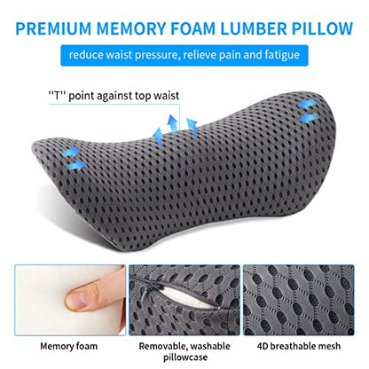  FOUSUPDT Lumbar Pillow, Memory Foam Lumbar Support Pillow For Office Chair And Car Seat, Back Support Pillow For Lower Back Pain Relief, Support Cushion Back Pillow For Sleeping, Driving(Grey)