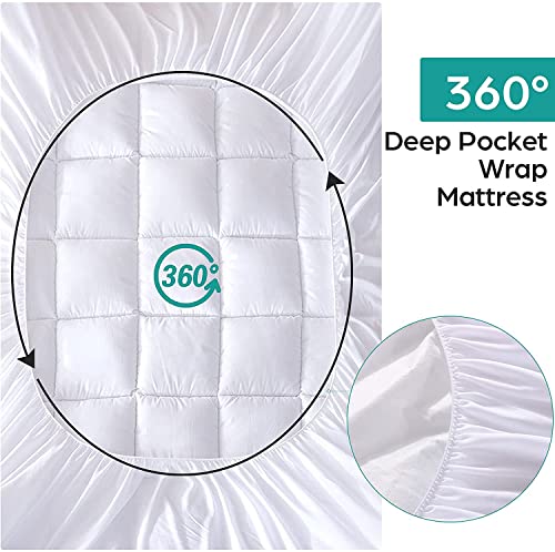  Waterproof Mattress Pad Queen Size Cotton Top Down Alternative Filling Pillowtop Mattress Topper Cover-Fitted Quilted (Mattress Pad Queen)