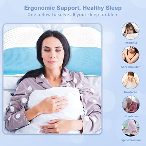  Ergonomic Contour Pillow, Cervical Memory Foam Pillows For Pain Relief Sleeping, Hollow Odorless Orthopedic Bed Pillow Support For Side Back Stomach Sleeper