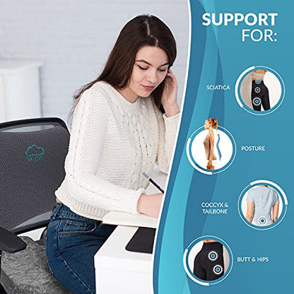  MODVEL Memory Foam Seat Cushion And Lumbar Pillow Combo - Gel Infused And Ventilated - Back Pain Relief