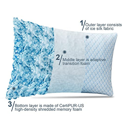 Cooling Bed Pillows For Sleeping 2 Pack Shredded Memory Foam Pillows - Adjustable Pillows Standard Size Set Of 2 For Side Back Sleepers - Luxury Extra Comfy Gel Pillows With Washable Removable Cover