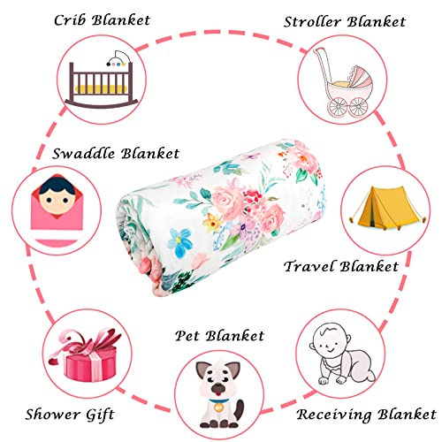  Minky Baby Blanket, Super Soft Toddler Blanket For Girls Boys, Plush Dotted Backing, Double Layer Newborn Receiving Blanket For Nursery Bed Toddler Crib, Pink Watercolor Flower, 30 X 40 Inches