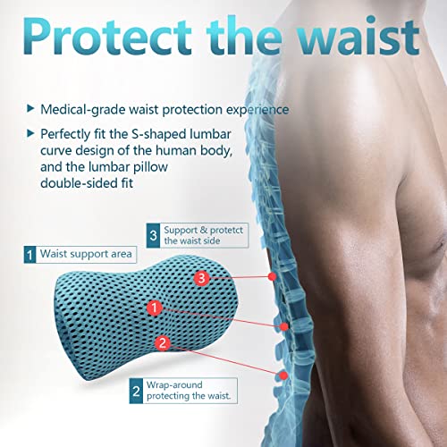  Kasney Lumbar Support Pillow Ergonomic Memory Foam Lumbar Pillow, Relieve Back Pain, CMFY Breathable & Detachable & Washable, Perfect Back Pillow For Office Chairs, Car Seats, Beds (Blue)