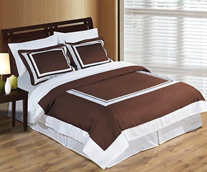  Uxury & Stylish Hotel Duvet Cover Set,100% Egyptian Cotton Elegant & Ultra Soft Duvet Set, 2 Piece Twin/Twin Extra Long Size Duvet Cover Set, White And Chocolate