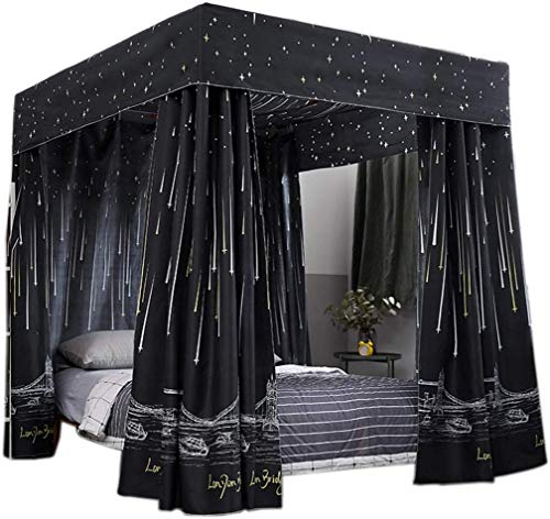  JOYLIFE Princess Four Corner Post Bed Curtain Canopy Mosquito Net For Girls Adults Kids (Black, King)