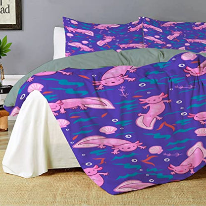  Ottoy Cute Axolotl Lightweight Comfortable 3 Pieces Duvet Cover Luxury Soft Bedding Quilt Set With Pillow Shams Full/Queen Size(No Comforter) 104"X90"