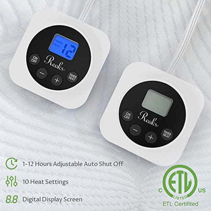  King Size Electric Zoned Heated Mattress Pad Cover Dual Control,Heating Blanket With Timer,Adjustable 1-12 Hours Auto Shut Off, 10 Heat Settings