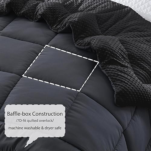  Songlibin Minky Dot Comforter King Size-Reversible King Comforters-Quilted Down Alternative Duvet Insert With Corner Tabs-All Season Lightweight Summer,Winter Bed Comforters(Dark Grey,King)