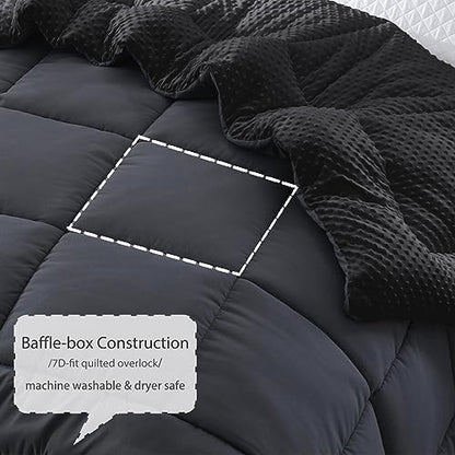  Songlibin Minky Dot Comforter King Size-Reversible King Comforters-Quilted Down Alternative Duvet Insert With Corner Tabs-All Season Lightweight Summer,Winter Bed Comforters(Dark Grey,King)