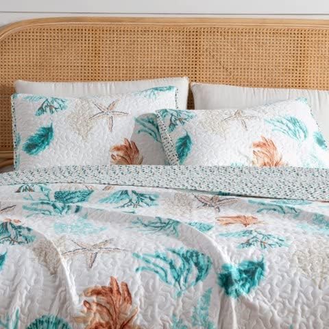  Great Bay Home 2-Piece Twin Reversible Lightweight Nautical Quilt Comforter With 1 Sham | All-Season, Beach Bedspreads | Blue Coastal Coverlet Sets | Casco Bay Quilts Collection