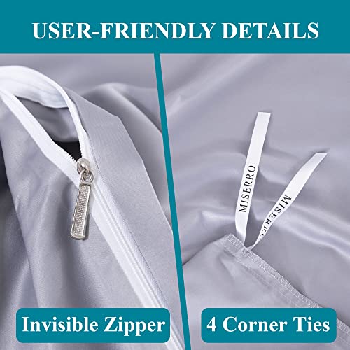 MISERRO Gray Duvet Cover Queen Size - Silky Soft For Hair And Skin Duvet Cover Set 3 Pieces With Zipper Closure, 1 Duvet Cover And 2 Pillow Shams