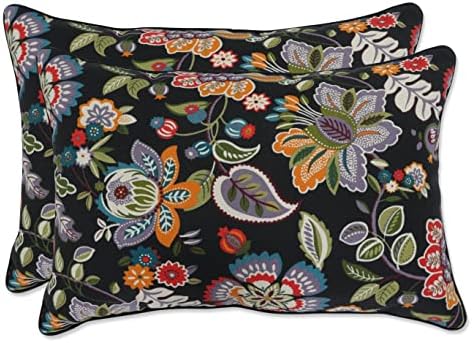  Pillow Perfect Floral Outdoor Throw Accent Pillow, Plush Fill, Weather, And Fade Resistant, Large Lumbar - 16.5" X 24.5", Blue/Tan Telfair, 2 Count