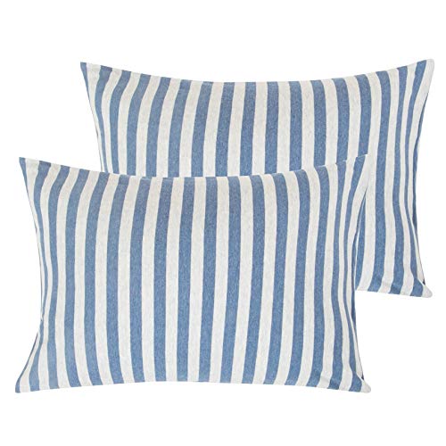  NTBAY 2 Pack 100% Organic Jersey Cotton Toddler Pillowcases, Super Soft And Breathable Yarn-Dyed 13x18 Nursery Pillow Cases With Envelope Closure, 13"x18", Camel And Beige Stripe