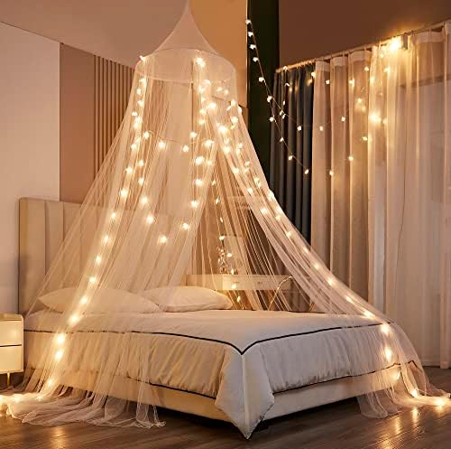  Mengersi Bed Canopy With Lights,Christmas Snowflakes Bed Canopy For Girls Room Decor,Princess Bed Canopy For Twin Full Queen King Size Bed,Black
