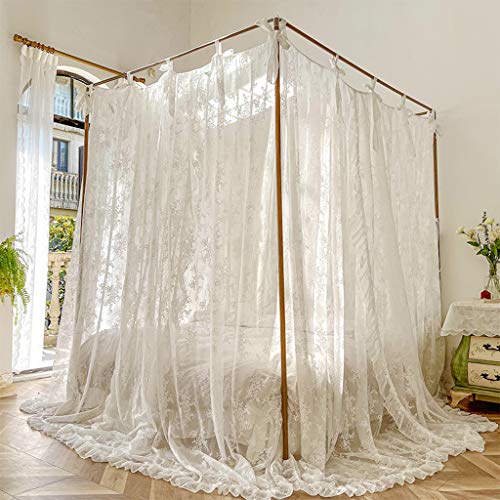  SCMTY Romantic Lace Princess 4 Corner Post Mosquito Net For Girls Women Bed Curtain Canopy For Adult Wedding Bedroom Kids Rooms Decoration (White, King)