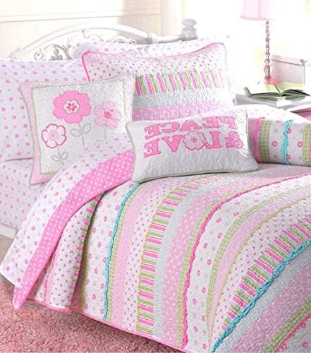  Cozy Line Home Fashions Ballerina Dance Princess Bedding Quilt Set, 100% Cotton Bedspread Coverlet Set (Pink Embroidered, Twin - 2 Piece)