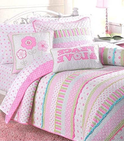  Cozy Line Home Fashions Ballerina Dance Princess Bedding Quilt Set, 100% Cotton Bedspread Coverlet Set (Pink Embroidered, Twin - 2 Piece)