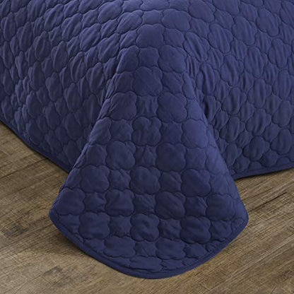  Oversize Queen Stitched Blue Color Quilted Flower Design Bedspread Coverlet 106 By 100 Inches Plus 2 Standard Shams 20 By 26 Inch Breathable Reversible, Home, Hotel,Motel, Rentals - 6.28 Lbs