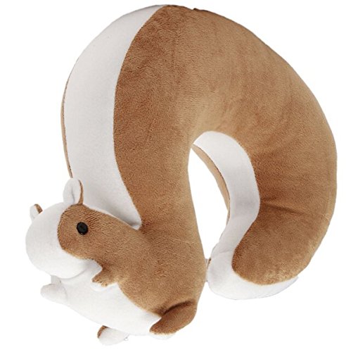  Cartoon U Shape Travel Pillow Car Neck Support Rest Cushion For Airplane Bus Train Home Office Soft Plush,Brown Squirrel