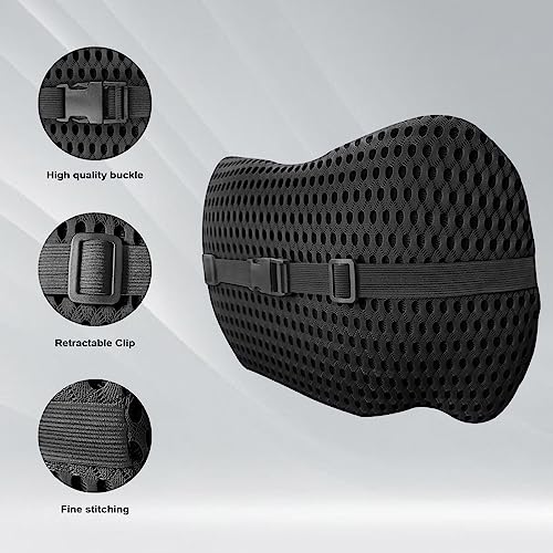  TTKXT Lumbar Support Pillow For Car For Low Back Pain Relief With Adjustable Straps.Memory Foam Lower Back Pillow For Bed, Office Chair, Gaming Chair, Recliner Improve Posture (Black)