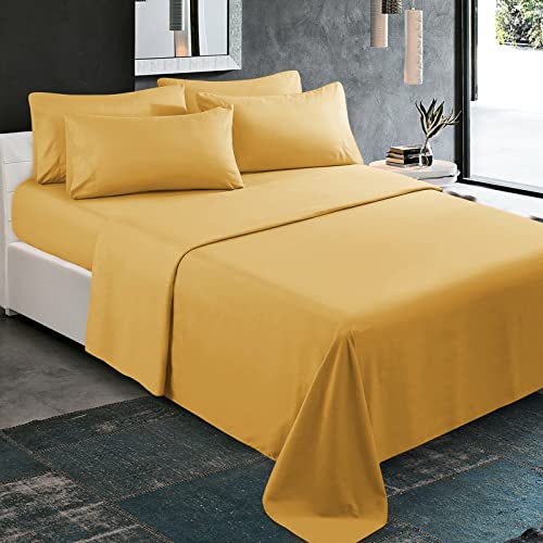  HOMEIDEAS 4 Piece Bed Sheets Set (Queen, Gold), 1800 Bedding Soft Brushed Microfiber Luxury Sheets, Deep Pockets, Easy Care, Wrinkle & Fade Free