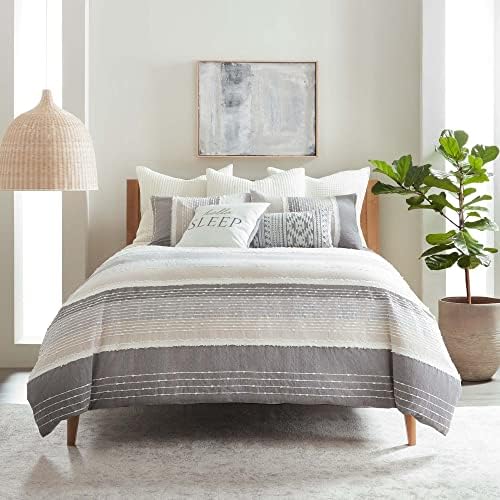  - Santander Duvet Cover Set - Full/Queen Duvet Cover + Two Standard Pillow Cases - Grey, Chambray, Blue, White - Jacquard - Duvet Cover (90 X 94in.) And Pillow Case (26 X 20in.) - Cotton
