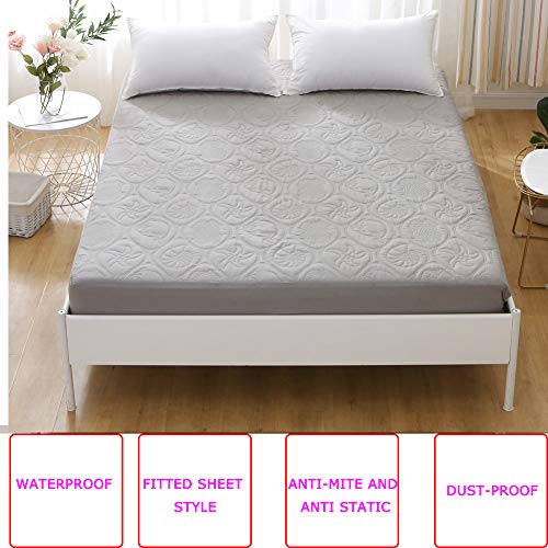 Twin XL Mattress Protector Waterproof Quilted Mattress Pad Cover Fitted Sheet Style 18" Deep Pocket Gray Twin Extra Long Size
