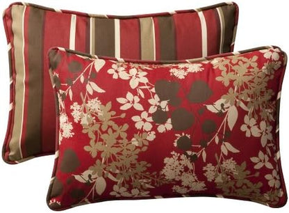  Pillow Perfect Reversible Floral Stripe Outdoor Throw Accent Pillow, Plush Fill, Weather, And Fade Resistant, Large Square - 18.5" X 18.5", Brown/Orange Annie, 2 Count