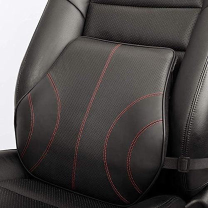  Au-kee Lumbar Support For Car, Genuine Leather Memory Foam Pillow Lower Back Cushion For Office Chair With Adjustable Strap (Black)